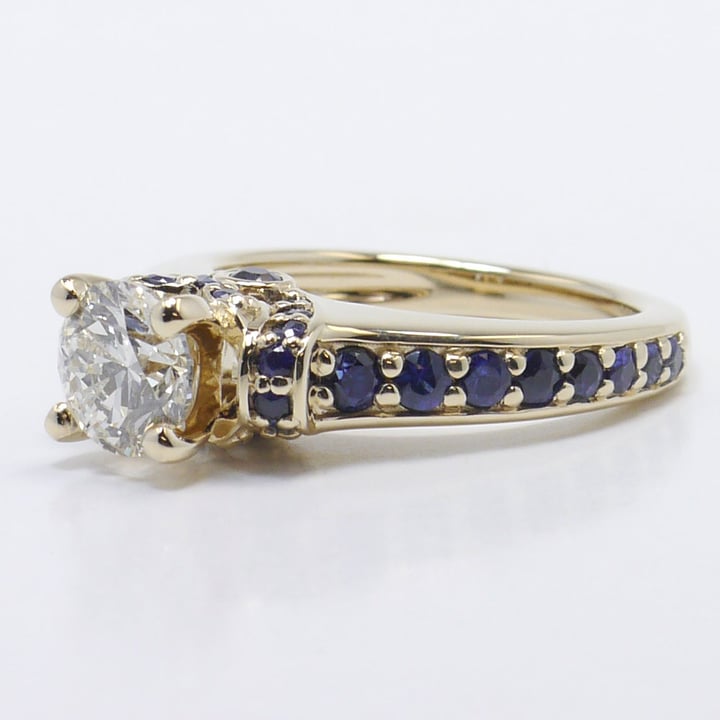 Gold Diamond Ring With Pave Sapphire Band angle 3